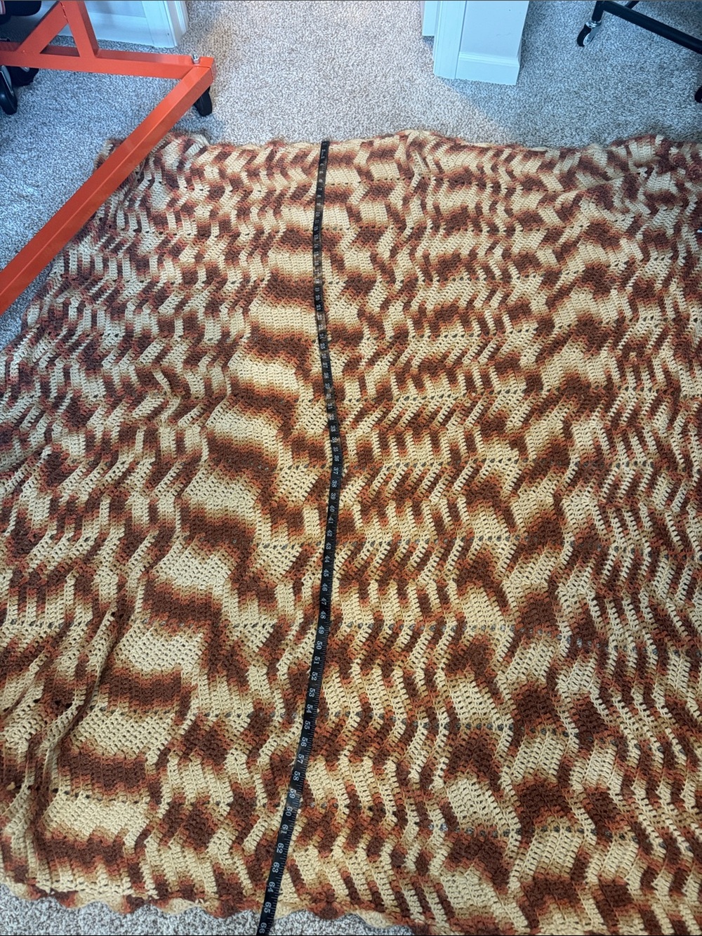 Handmade Wavy Stitch Throw Blanket in Cream & Rust